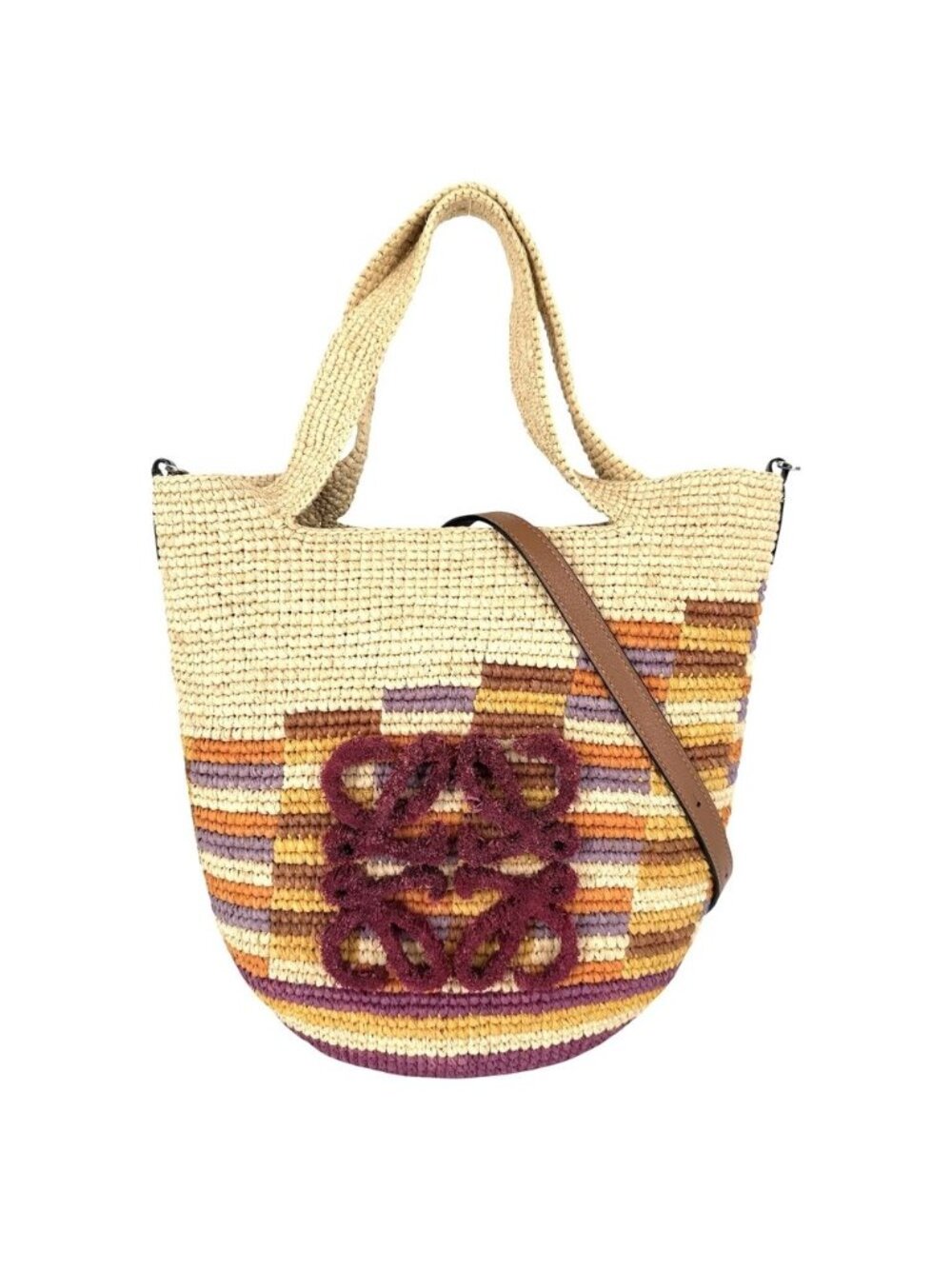 Loewe 2-Way Slit Mini Shoulder Bag Anagram Raffia Calfskin Beige Multicolor